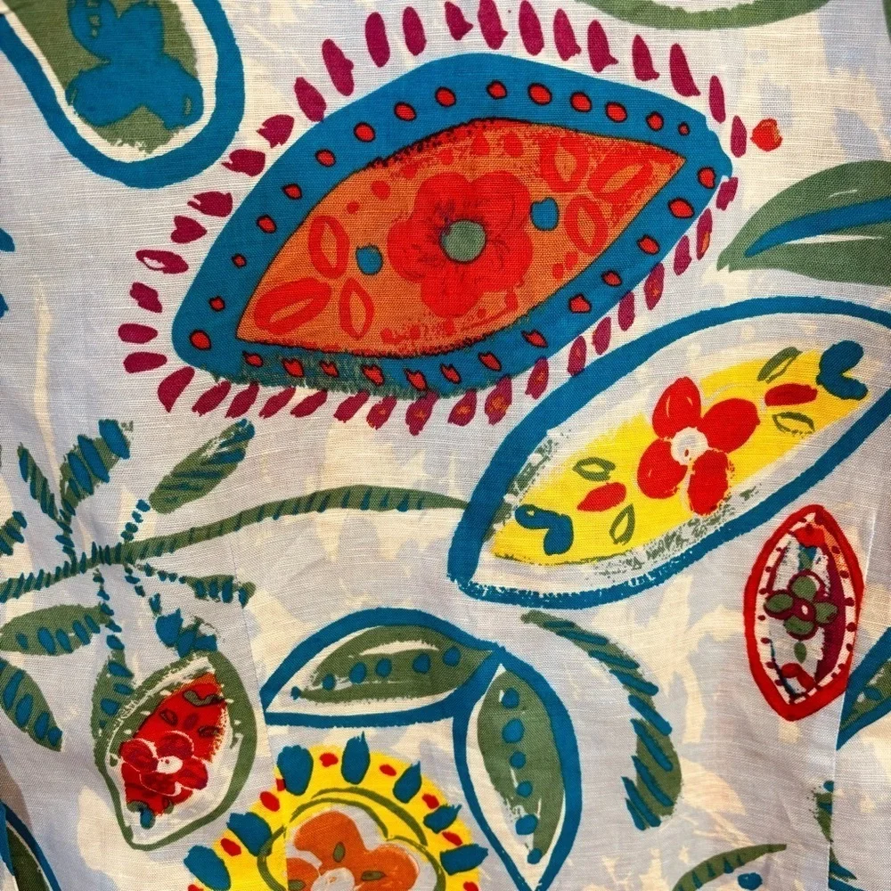Hester & Orchard Cotton Linen Blend Blue Print 3/4 Sleeve V Neck women’s Size XL - Picture 8 of 10
